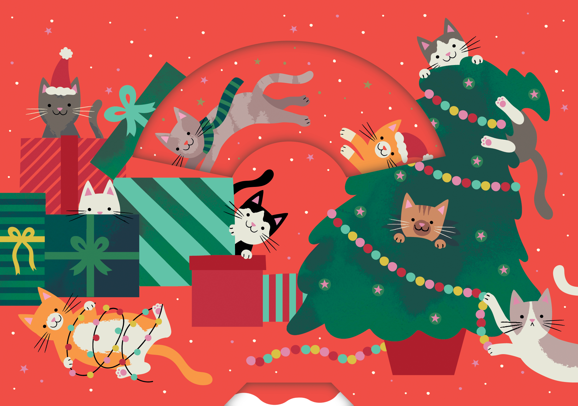Christmas Tree Cats Christmas Card Spinning Wheel